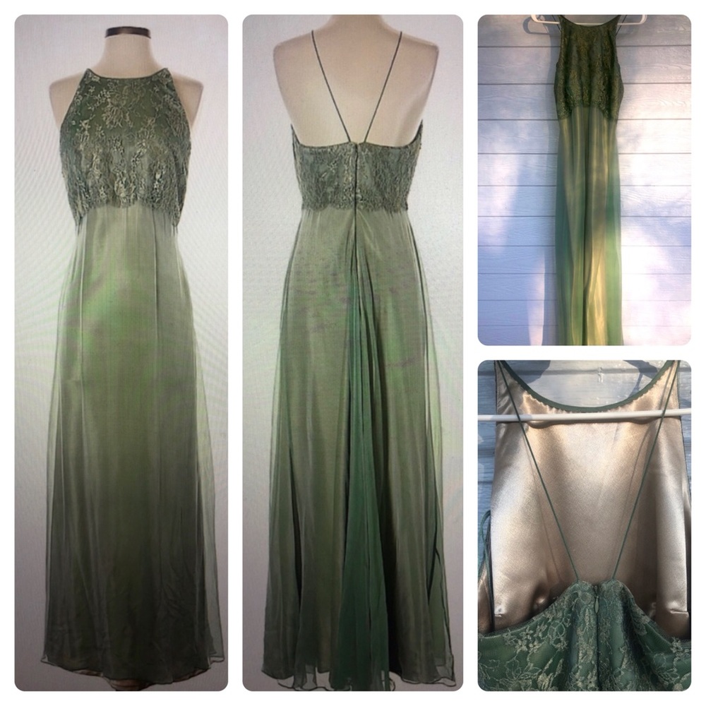 Carmen Marc Valvo Celadon Green 100%Silk Dress Sz6